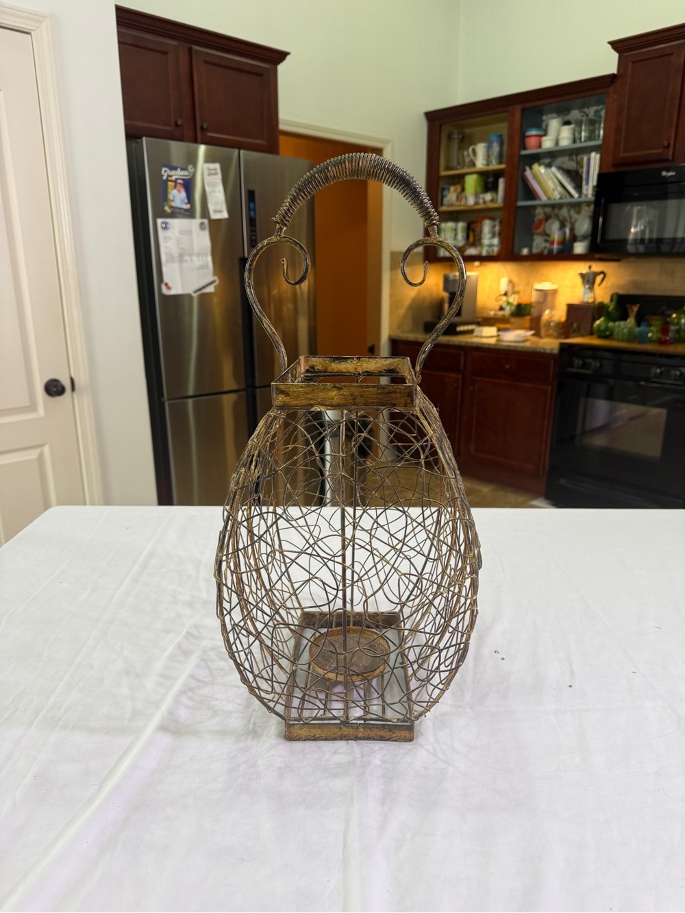 Rustic Gold Wire Lantern - Decorative Home Accent - Picture 4 of 9